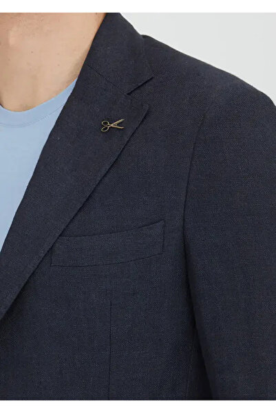 Ramsey Dark Navy Blue Plain Zeroweight Slim Fit 100% Linen Jacket