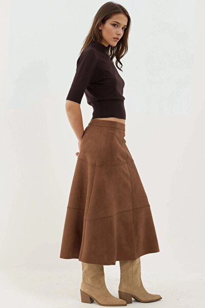Hiccup Zippered High Waist Suede Long Skirt