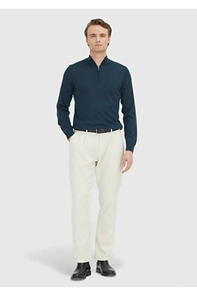 Ramsey Πουλόβερ από μαλλί με μισό ζιβάγκο, απλό πλεκτό, μείγμα μαλλιών