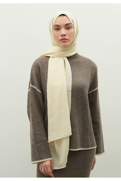 Freshscarfs شال جاكار قطني مونوجرام بلون الزبدة