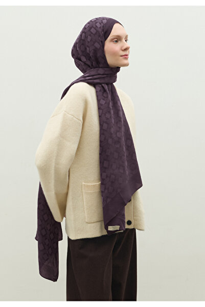 Fresh Oslo Cotton Flower Jacquard Shawl Eggplant Purple