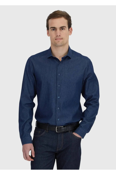 Ramsey Πουκάμισο Indigo Plain Casual Fit Woven Casual 100% βαμβάκι