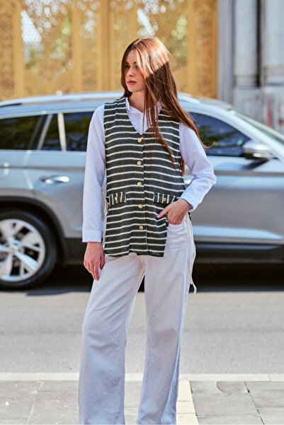 Hatun Atila Hatunatila Striped Knitwear Vest 7707 Green