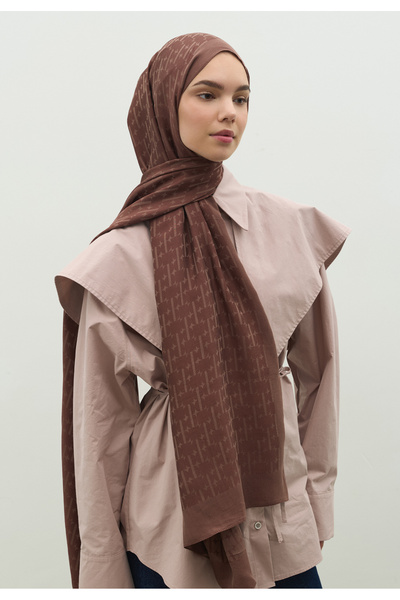 Freshscarfs Monogram Cotton Flosh Jacquard Shawl Cocoa