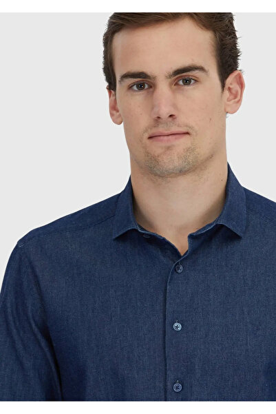 Ramsey Πουκάμισο Indigo Plain Casual Fit Woven Casual 100% βαμβάκι