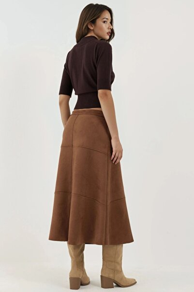 Hiccup Zippered High Waist Suede Long Skirt