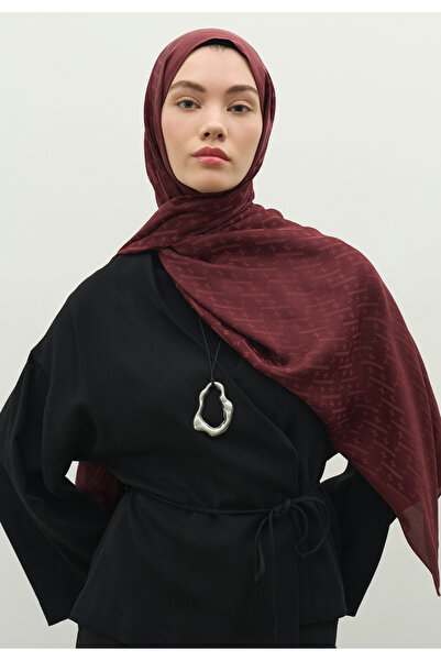 Freshscarfs Monogram Cotton Flosh Jacquard Shawl Plum Rust