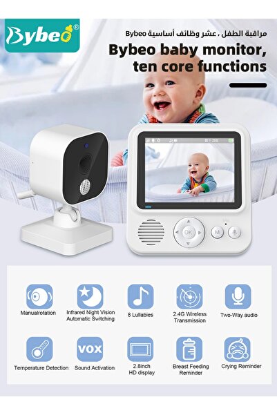BYBEO Upgrade Baby Monitor, 2.8 Inch LCD Display Baby Camera Monitor with Camera and 2-Way Audio, Ultra-Cl