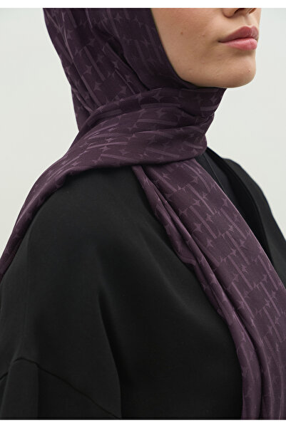 Freshscarfs Monogram Cotton Flosh Jacquard Shawl Eggplant Purple