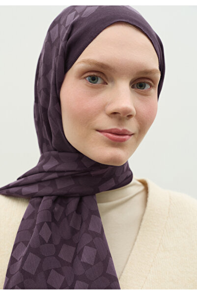 Fresh Oslo Cotton Flower Jacquard Shawl Eggplant Purple