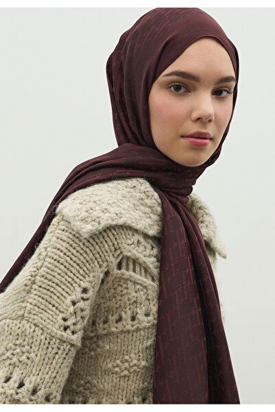 Freshscarfs Monogram Cotton Flosh Jacquard Shawl Red Brown