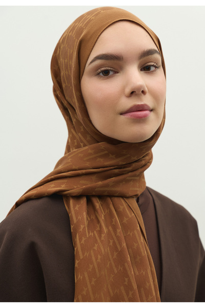Freshscarfs Monogram Cotton Flosh Jacquard Shawl Walnut