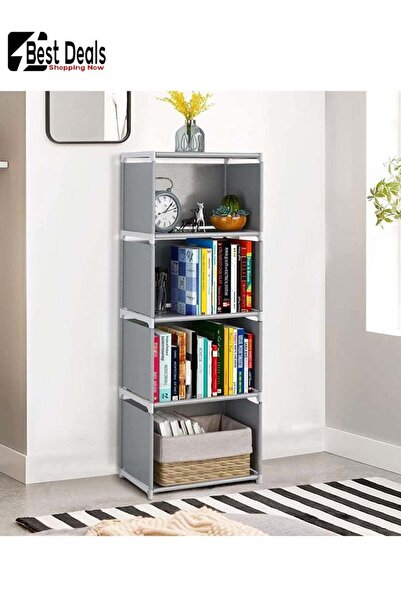 Generic Simple Bookshelf Modern Household Storage Rack 4-Layer Metal Assembly Bookcase Bedroom Storage Books