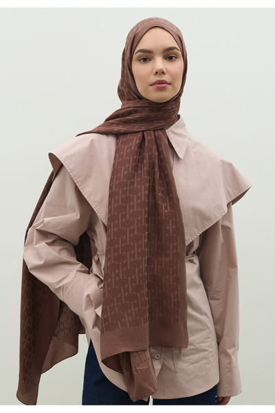 Freshscarfs Monogram Cotton Flosh Jacquard Shawl Cocoa