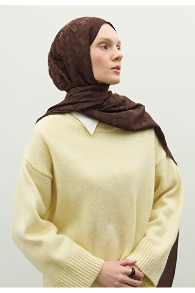 Freshscarfs Monogram Cotton Flosh Jacquard Shawl Chocolate Brown