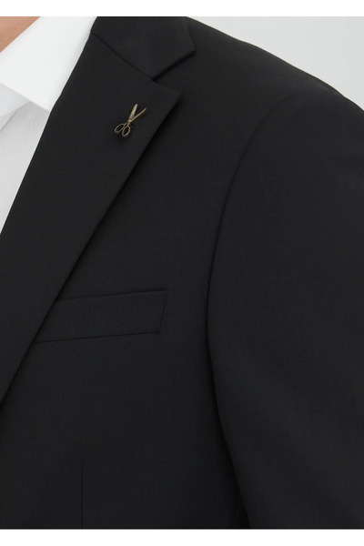 Ramsey Black Plain Modern Fit 100% Wool Suit