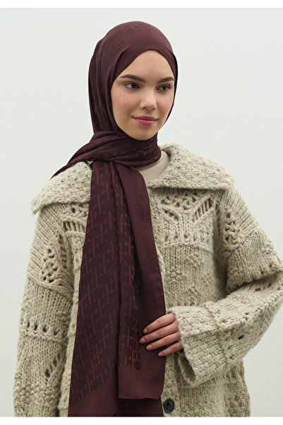 Freshscarfs Monogram Cotton Flosh Jacquard Shawl Red Brown