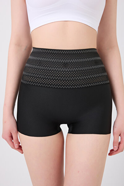 MİSTİRİK Lerici Model High Waist Patterned Abdomen and Belly Shaping / Sculpting Boxer Corset Black Color