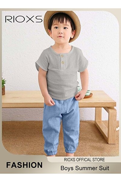 RIOXS 2PCS T-Shirt and Pants Set for Boys & Girls, Short Sleeved Cotton Shirt...