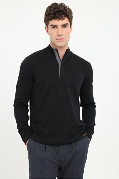 Dufy Siyah Erkek Slim Fit Dik Yaka Erkek Triko