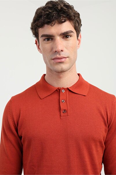 Dufy Kiremit Polo Yaka Düz Regular Fit Erkek Triko