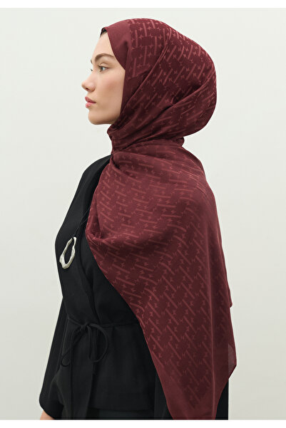 Freshscarfs Monogram Cotton Flosh Jacquard Shawl Plum Rust