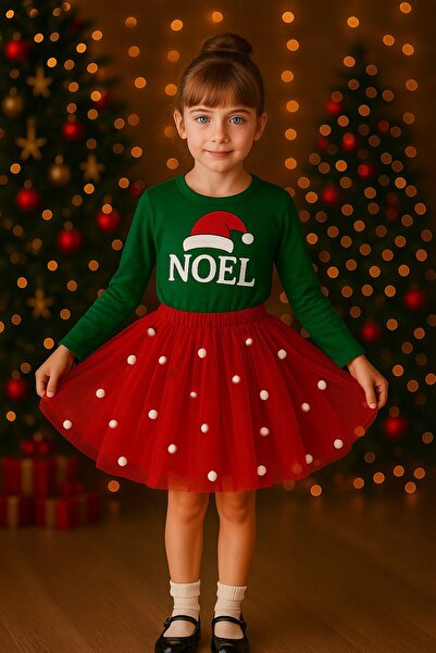 MadyaButik Коледна парти момиче детска зелена туту костюм пола