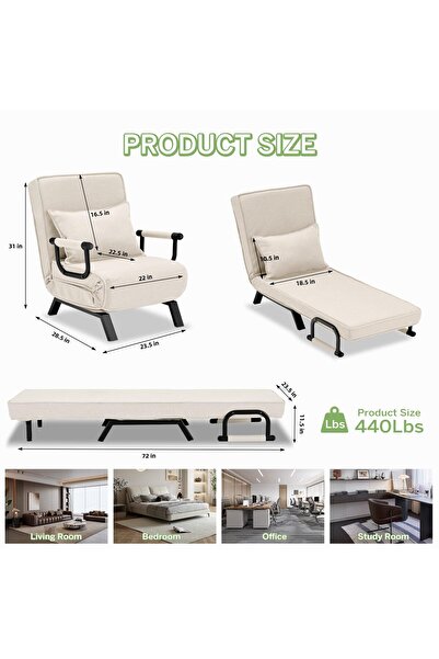 Enjoylifeme Convertible Sleeper Chair Bed, 3-in-1 Folding Sofa Bed with 6-Position Adjustable Backrest