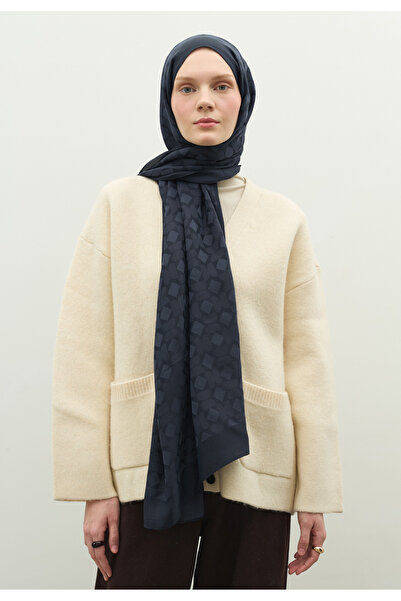 Fresh Oslo Cotton Flower Jacquard Shawl Dark Navy Blue