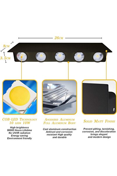 OEM 10W Indoor Aluminum Wall Lamp, Up & Down Wall Sconce, Waterproof Outdoor Light Fixture - Warm White