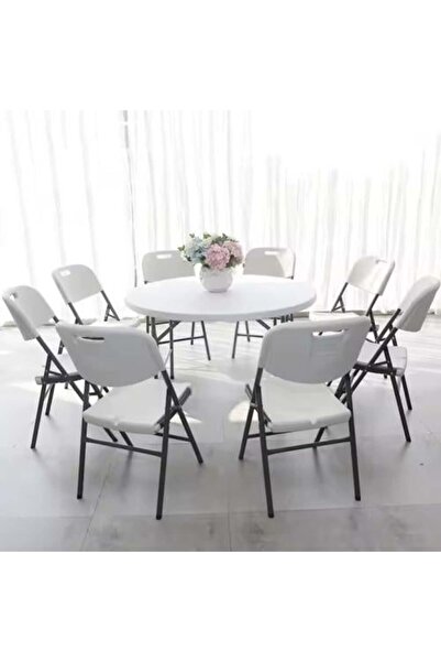 AL ELMAM ALSHAMEL TRADING COMPANY Round 152 cm Folding Fiber Dining Table Set with 8 Chairs