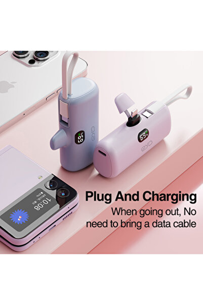 EYD 5000mAh Mini Power Bank interface (tpye-c＆Ligntning) With LED screen Hands Free