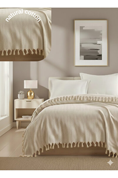 SEVHOME CONCEPT غطاء سرير من القطن الطبيعي المزخرف بالشراشيب