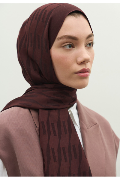 Freshscarfs Nara Cotton Flower Jacquard Shawl Red Brown