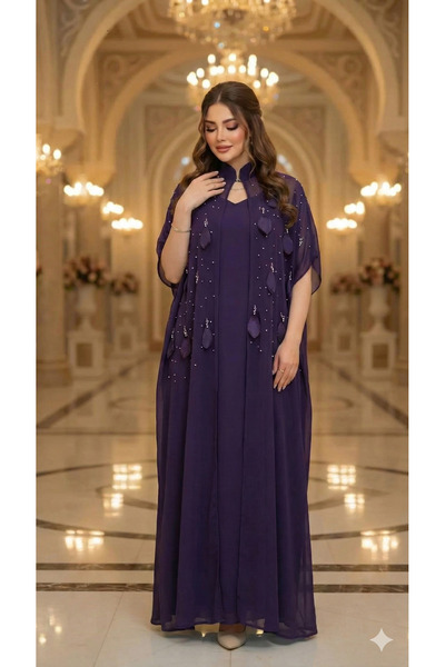 Haifa Fashion فستان سهرة انيق شيفون مطرز بخرز لامع