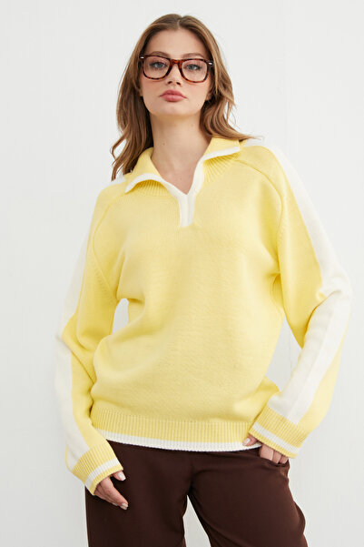 Fulla Moda Striped Polo Neck Casual Knit Sweater