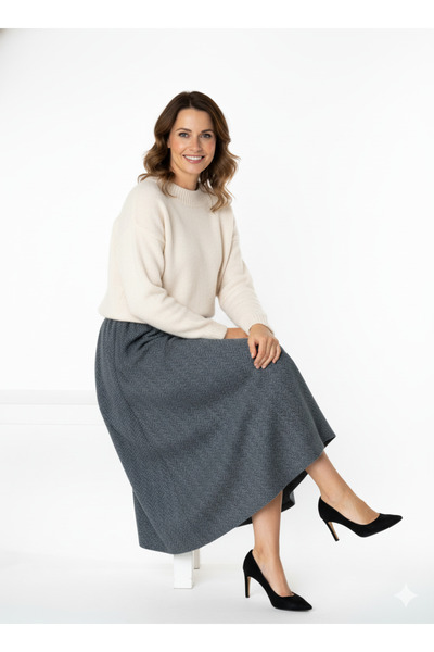 Oppland Women's Winter Piece Skirt Herringbone Patterned Fleece-Lined Elastic Waist Cotton Textured