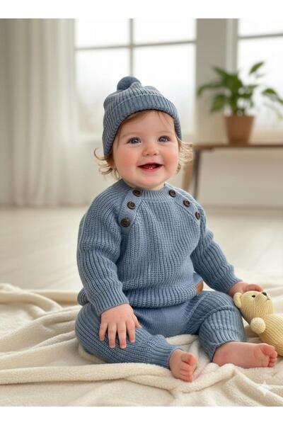 BİLGEN Style طقم شتوي للأطفال الذكور مكون من 3 قطع مع قبعة محبوكة من سيلانيك