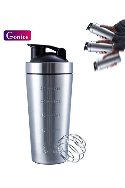 Gonice Stainless Steel Protein Shaker Bottle with Wire Whisk, Large