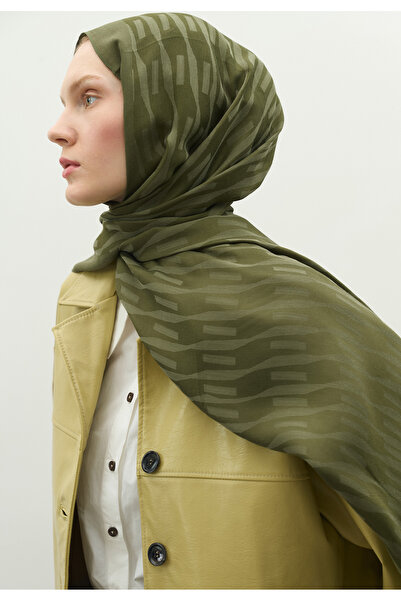 Freshscarfs Nara Cotton Flower Jacquard Shawl Military Khaki