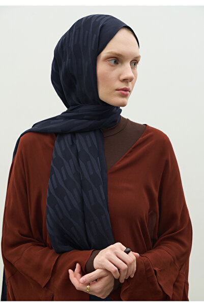 Freshscarfs Nara Cotton Flower Jacquard Shawl Dark Navy Blue