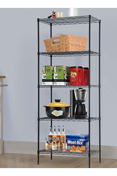 Generic رف تخزين 5 طبقات، بدون عجلات، سعة كبيرة، يُستخدم في أماكن متنوعة، أسود