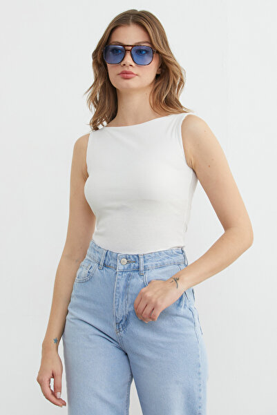 Fulla Moda κοτλέ Σώμα με λαιμόκοψη καγιάκ