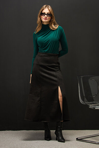 Fulla Moda Fusta din piele intoarsa cu fantă Maxi Size cu fermoar