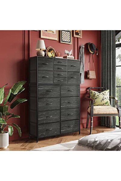 NKX خزانة تخزين قماشية كبيرة الحجم مكونة من 16 درجًا للاستخدام داخل غرفة النوم المنزلية باللون الأسود بطول 100 سم