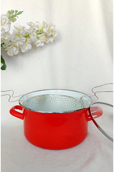 EBRULİEMAYE Orange Enamel Deep Frying Pot Oil-Saving Medium Size 3.4 Liters 22 cm Diameter