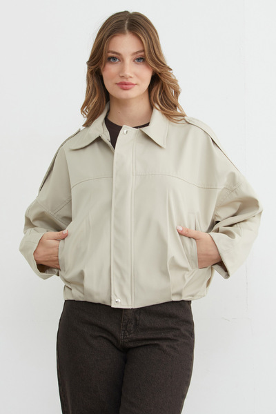 Fulla Moda Basic Shoulder Detailed Oversized Bomber Trench Coat