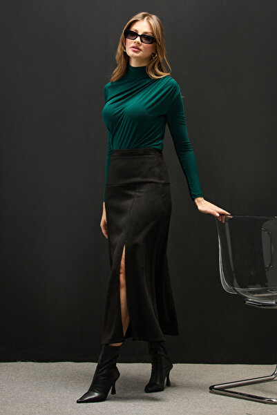 Fulla Moda Fusta din piele intoarsa cu fantă Maxi Size cu fermoar