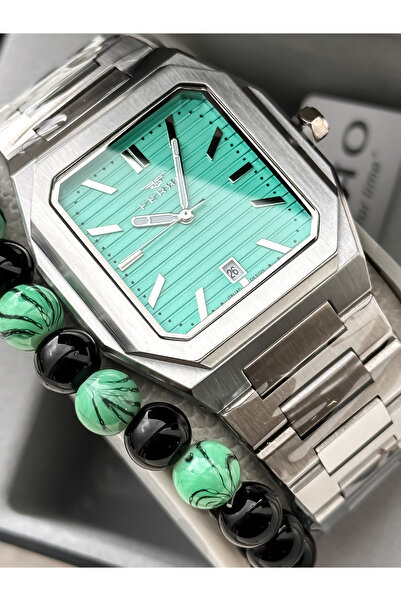 FERRO With Calendar, Men's Wristwatch, Silver Steel Band, Turquoise Dial, Stylish Design Bracelet Gift