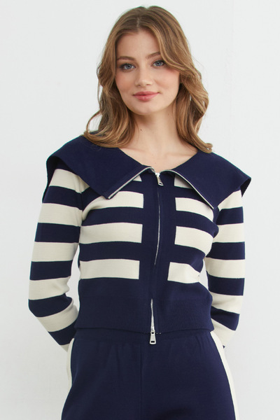 Fulla Moda Striped Zippered 2-Piece Knitwear Set